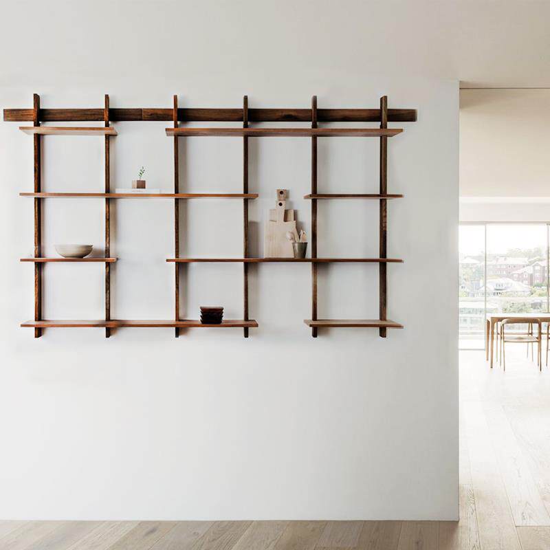 N5卧室多层简易实木书架墙上收纳沙发置物架格子装饰挂墙架壁挂客