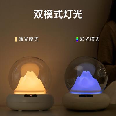 新款山景加湿器家用2L大容量卧室七彩氛围灯桌面创意双喷加湿器