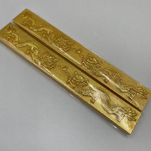 仿古镇尺铜文房四宝镇纸压纸立体龙凤铜鎏金书法用品双龙金镇尺