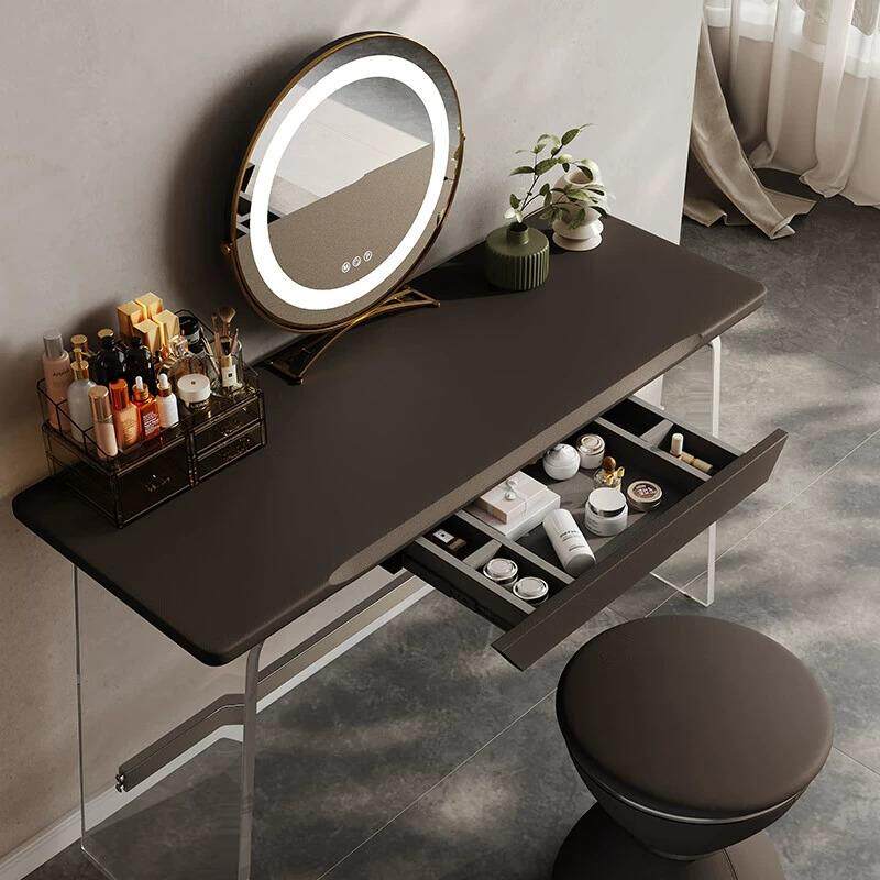 2024意式极简岩板现代卧室梳妆台实木奢华亚克力悬浮一体式化妆桌