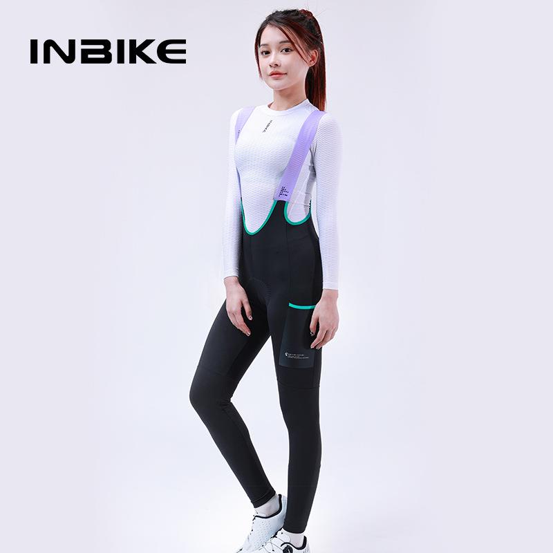INBIKE骑行背带长裤抓绒保暖女春秋冬季自行车公路车反光减震背带