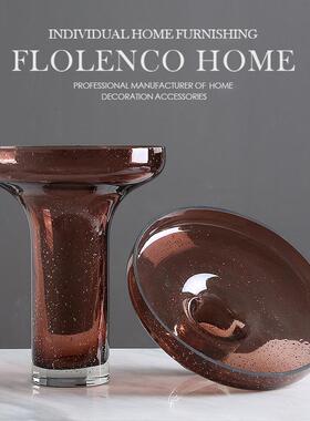 创简约现代宽客口FB-ZS203盆暗红间花瓶装饰时尚厅样板家居软装饰