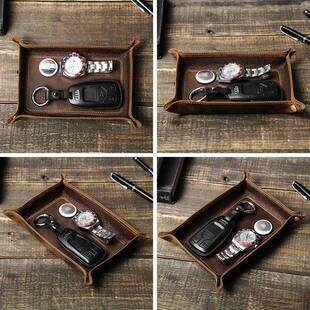复古马托盘摆件工皮制作疯创意方形办公手桌面杂615物收纳盒
