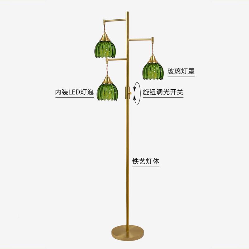 头现代简约三花8131朵玻璃落地书灯可调光厅卧室房氛客围装饰立灯