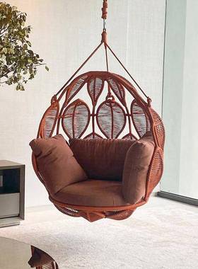 户外闲秋千庭院花园藤家编挂吊篮网57170悬红阳台休单人摇椅别墅