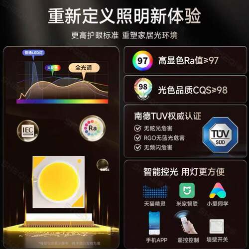 全谱客厅吸顶e灯2052年水晶灯卧室主灯圆形ld护眼111光灯智能控制