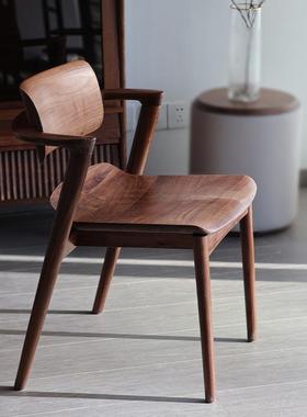 北美10438黑简胡具桃木餐椅大靠背餐家大厅包围短扶手椅子约现代