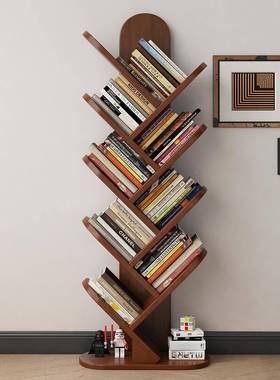 工直销实木架书树形大ZIH容量物架不占空间落地靠墙一体置家用儿