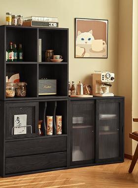 古复实木黑色厅自由组柜客储物柜一ERR体落地置物柜收纳书合柜小