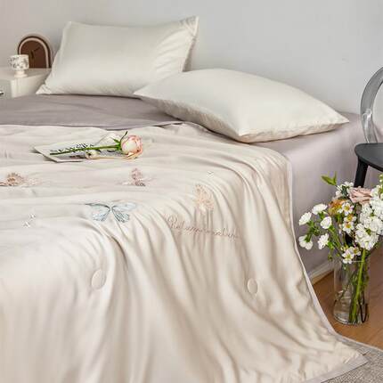 6洗0可s兰天丝绣花夏被四件精套凉感夏凉574被水裸睡薄被子床上用