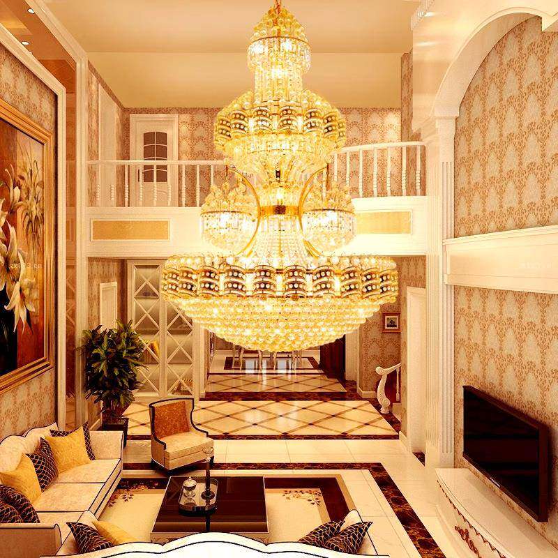 式KCF楼款新水晶大吊灯欧式酒店大堂厅大厅灯别墅客挑复空楼中楼