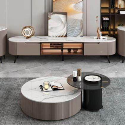 岩板10375茶几现代轻小型户简约客厅家用大小圆形意式茶电视柜几