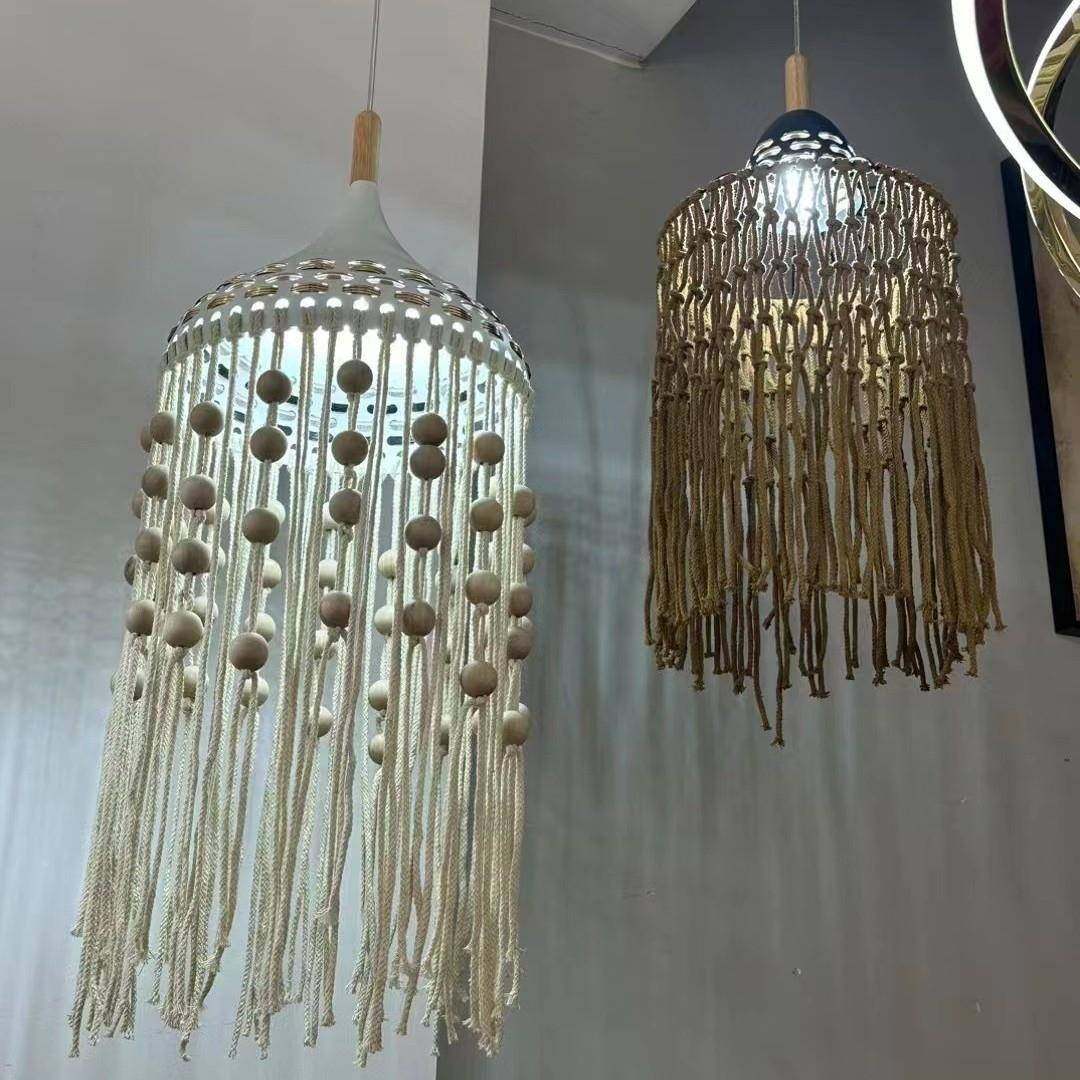 法式古餐厅吊灯中奶油风手编织麻绳民宿厅服装店工客812走廊装饰,家装灯饰光源,智能吊灯,淘宝优惠券,粉丝福利购,淘宝优惠卷