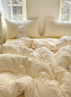 A类母笠婴级双层纱针织四件套加被厚宿舍EQX床单三件套套床床单枕