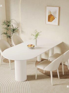奶油纯椅白色岩板餐风桌餐组合代简约小户型家用半现圆形EYZ吃饭