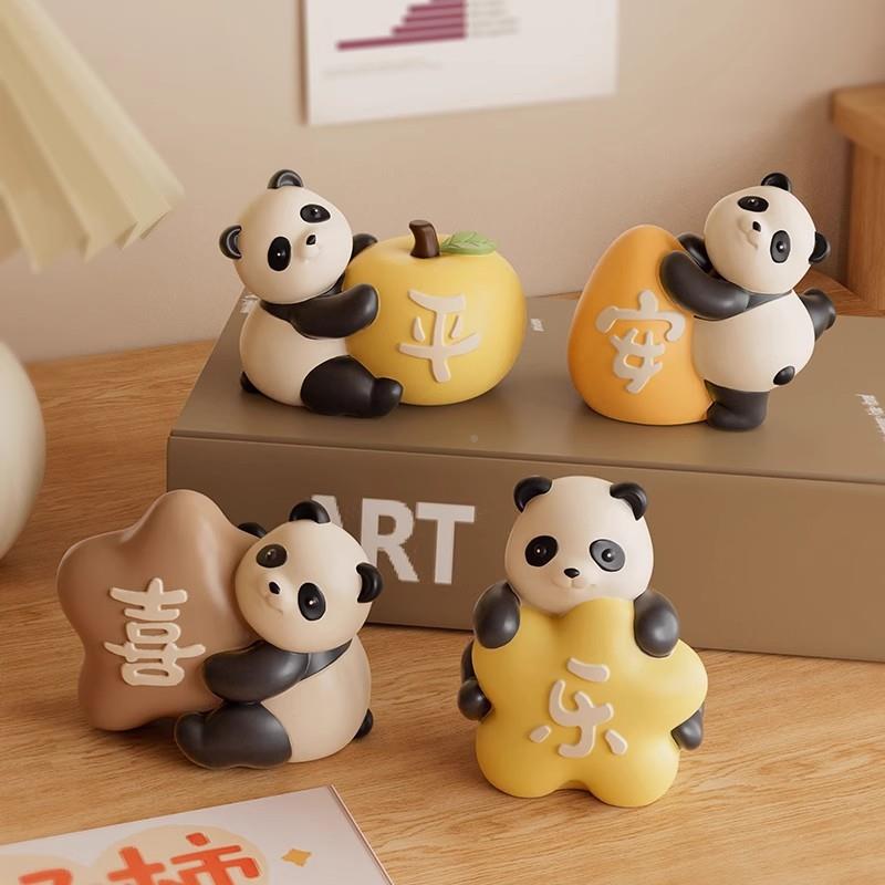 玄电熊酒ZZV柜装饰品猫新中关式摆视件现代轻奢平安喜乐熊猫套装
