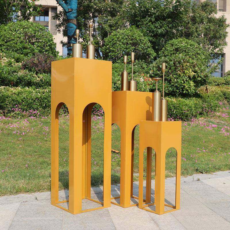 款装婚庆道甜具铁艺路新引步步高方60340柱品台烛台婚礼橱窗饰摆