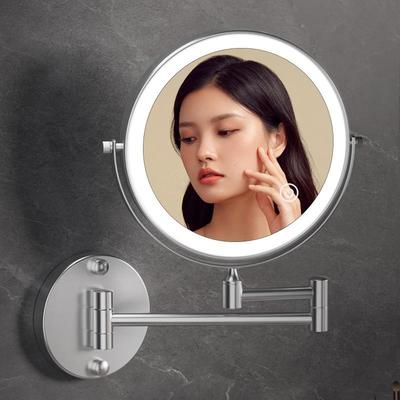 浴室化妆镜le带灯叠伸缩折免打壁挂卫生915间双面镜孔子梳妆d镜酒