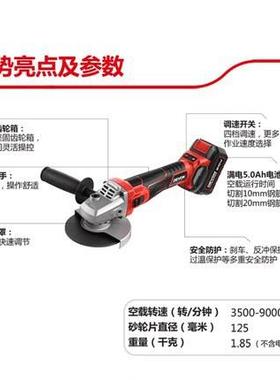 大有无刷四档调速大NRY率角磨机2905锂电切抛割机功充电高速光磨