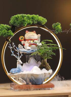 招财猫流生财GVO件水循摆环发财客厅玄关店铺收水银台装饰开业树