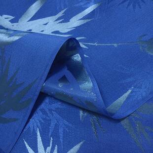 蓝色君子竹交织材料料留香绉案KFJ竹子色图混纺已染面布料