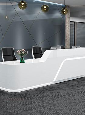 公司前台现简约接待高台端异形白色烤漆前代酒店烤漆前台台收银吧