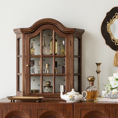 润家家居法式中古风实木玻璃壁柜橱窗柜家用吊柜酒柜杯架展示柜