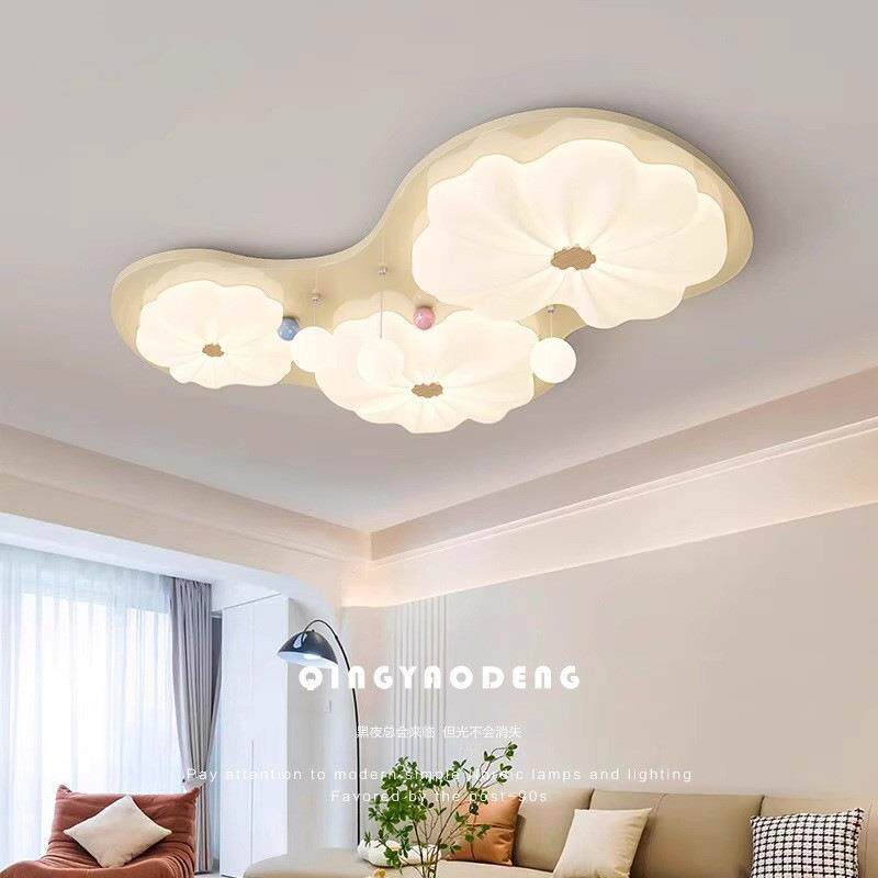 奶油风新款全光谱奶油风创意荷叶客厅吸顶灯卧室灯书房灯护眼灯具
