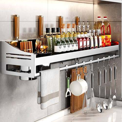 my厨房多功能置物架壁挂式架子免打孔家用调料品调味料不锈钢收纳