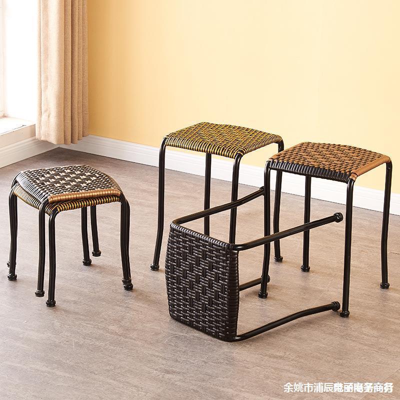 藤编凳子家用加厚小腾凳塑料板凳方凳铁艺椅子编织矮凳竹编小