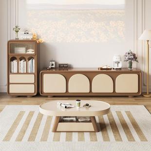 法式茶几电视柜落地高款客厅简约小户型储物柜奶油风电视柜组合