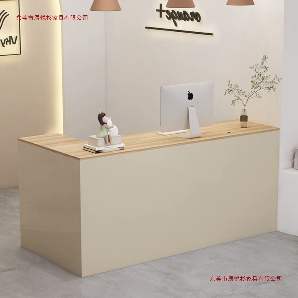 转角收银台奶油风前台小型吧台简约柜台现代服装店接待台L型柜台图片