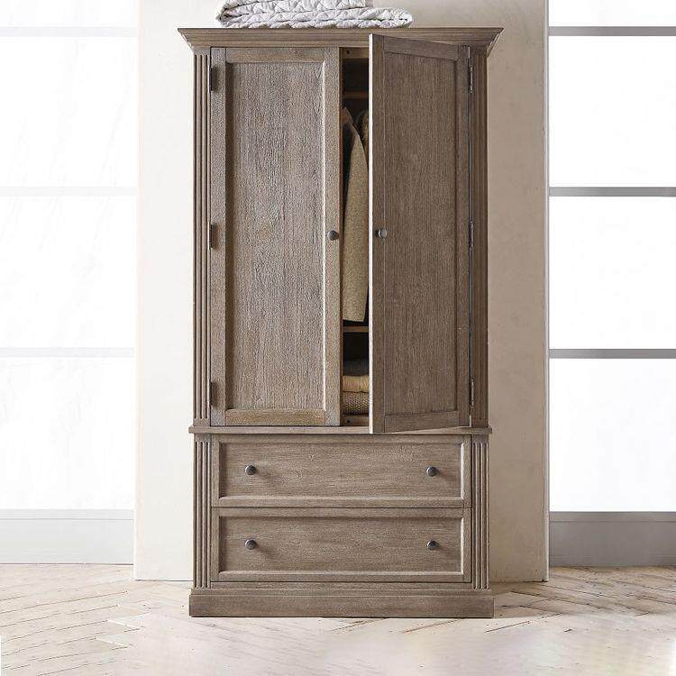 欧式复古橡木衣柜衣橱美式乡村实木衣柜储物柜卧室双门一体收纳柜