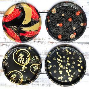 20圆盘寿司盒日式 一次性寿司拼盘圆形寿司刺身盒印花圆盘金叶2105