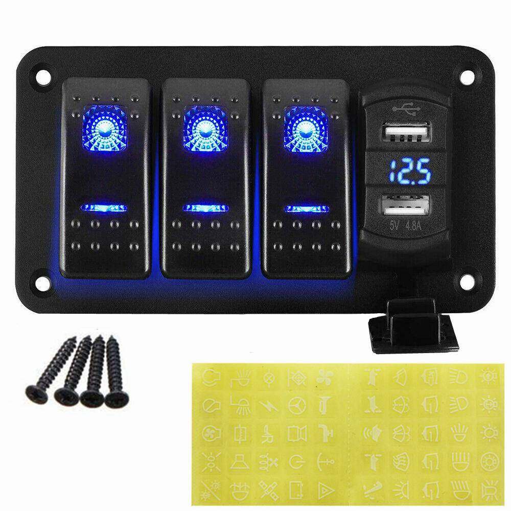 3组拨动摇杆船形开关USB蓝色面板汽车船船舶RV卡车改装面板12V,农用物资,其他肥料,淘宝优惠券,粉丝福利购,淘宝优惠卷