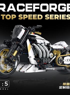古励60522兰博1：5摩托机车大魔鬼高难度拼装积木男孩子玩具模型