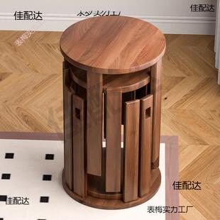 可叠放凳现代吃饭登子餐桌凳原木新中式实木圆凳子茶几家用