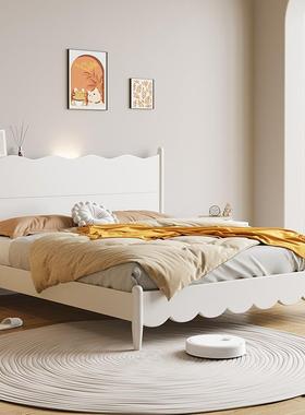 现代简约白色实木床奶油风主卧1.8米双人婚床1.5m床卧室带储物床