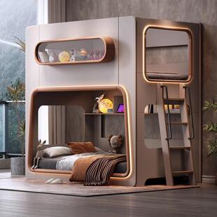 实木护栏太空舱儿童床小户型同宽母子双层床姐弟高低子母上下床厂