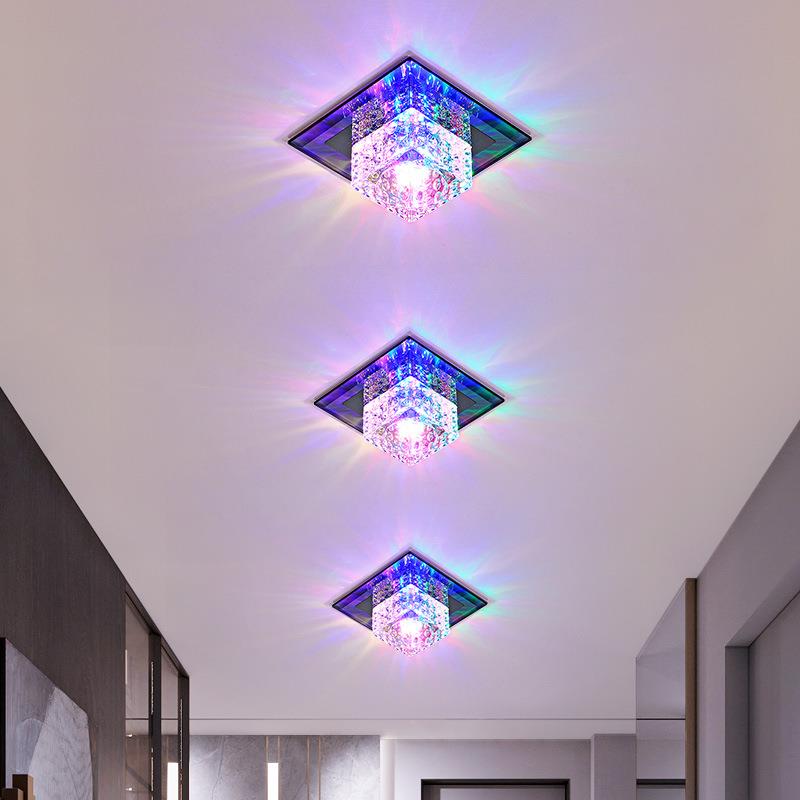 水晶过道灯走廊灯北欧简约现代进门入户灯玄关灯客厅筒灯led方形