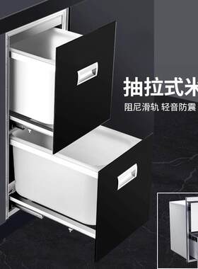 厨房嵌入式玻璃镜面双层缓冲抽屉米箱面箱橱柜储谷物杂良米柜米桶