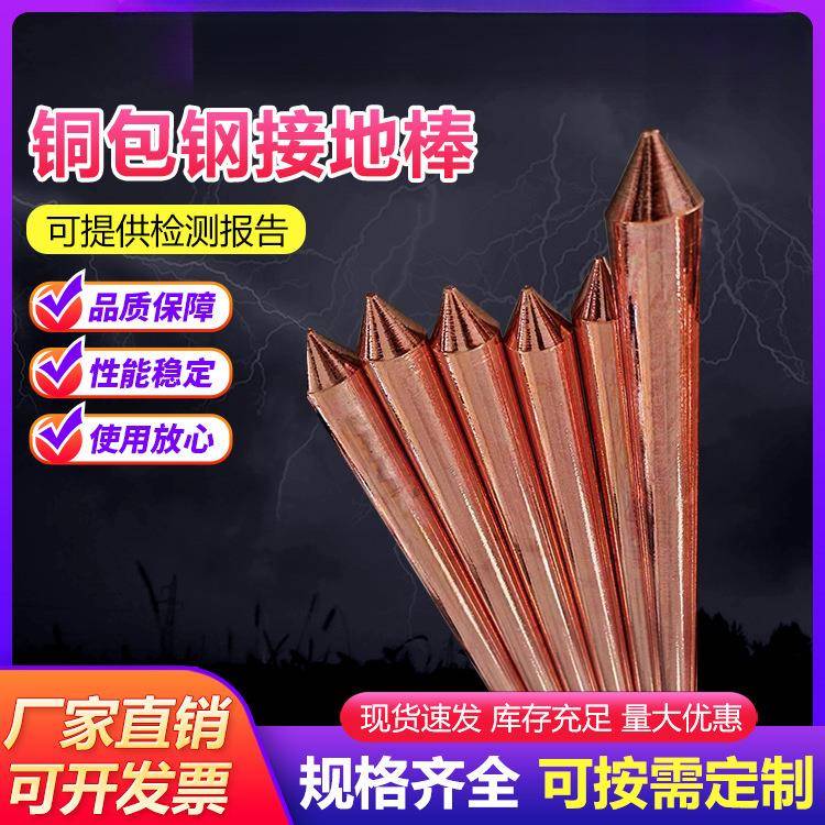 铜包钢接地棒防雷镀铜接地棒家用地线接地装置接地针尖头镀铜圆钢图片