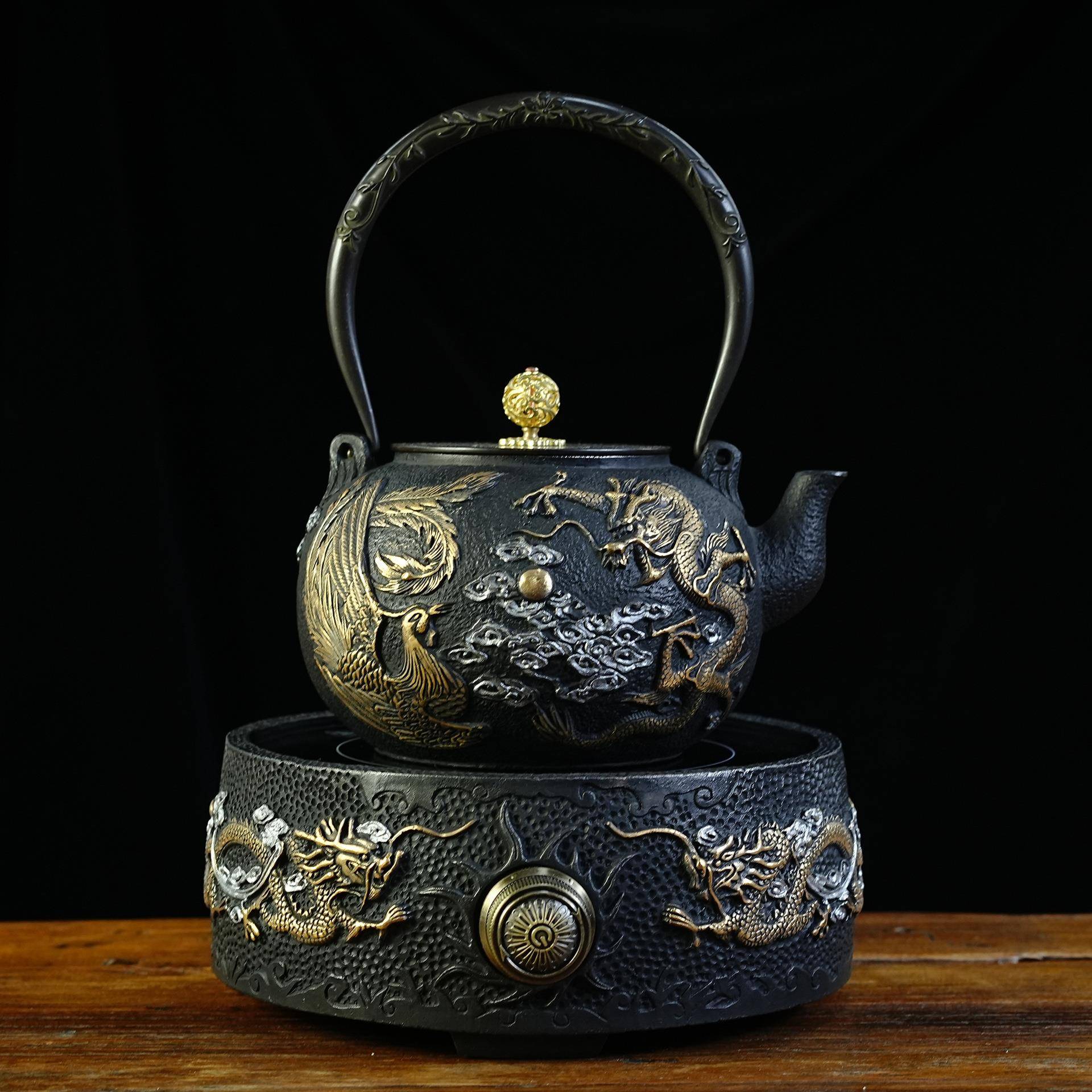 日式复古鎏金铁艺壶养生手工煮水泡茶壶高档电陶炉铸铁壶茶具套装
