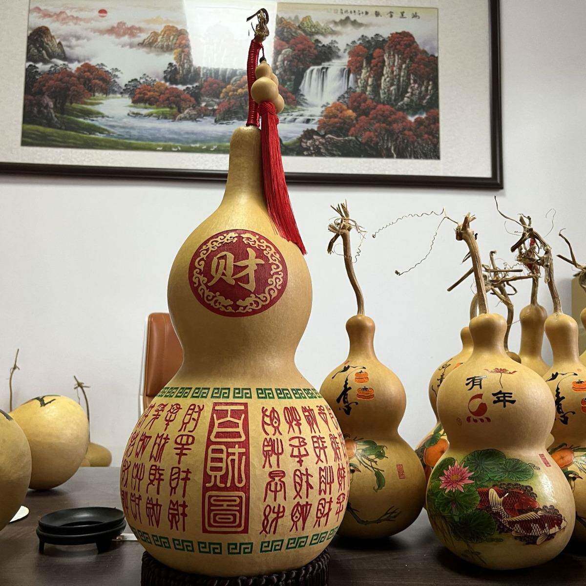 福禄缘天然葫芦摆件工艺品精挑雕刻一对百财图百福图葫芦