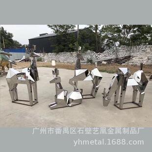 广州不锈钢雕塑工厂定做抽象菱形块面鹿子梅花鹿白色拉丝动物雕