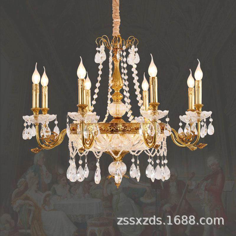 欧式全铜水晶吊灯别墅客厅灯简欧温馨餐厅灯大气楼梯家用卧室灯具