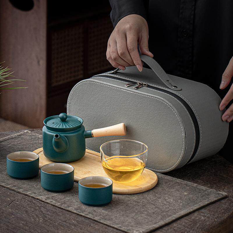 旅行茶具侧把壶防烫便携式一壶三杯快客杯户外简约小茶盘套组logo