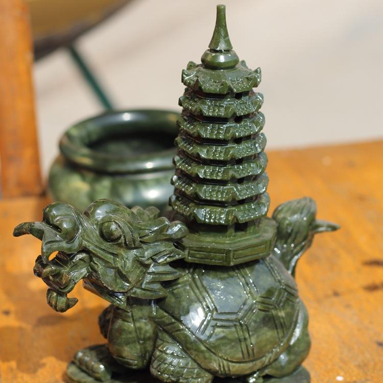 天然南玉龙龟塔摆件长寿龟龙头龟旺财龙龟背文昌塔摆件