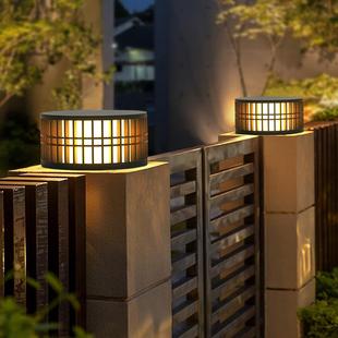 太阳能柱头灯围墙灯新中式庭院灯户外柱子灯圆形门柱灯大门灯