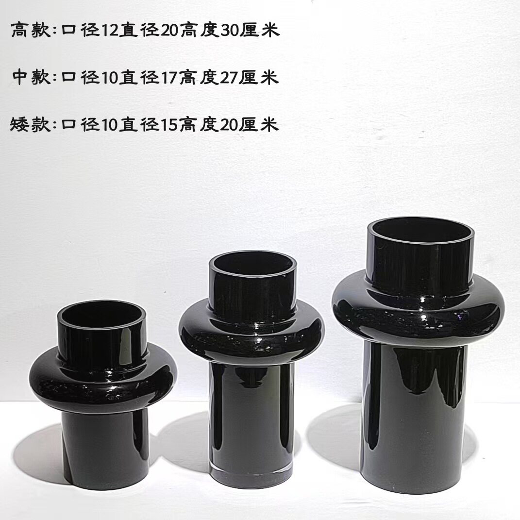 现代简约原黑色插吊钟花瓶家居样板房软装饰品客厅台面摆件